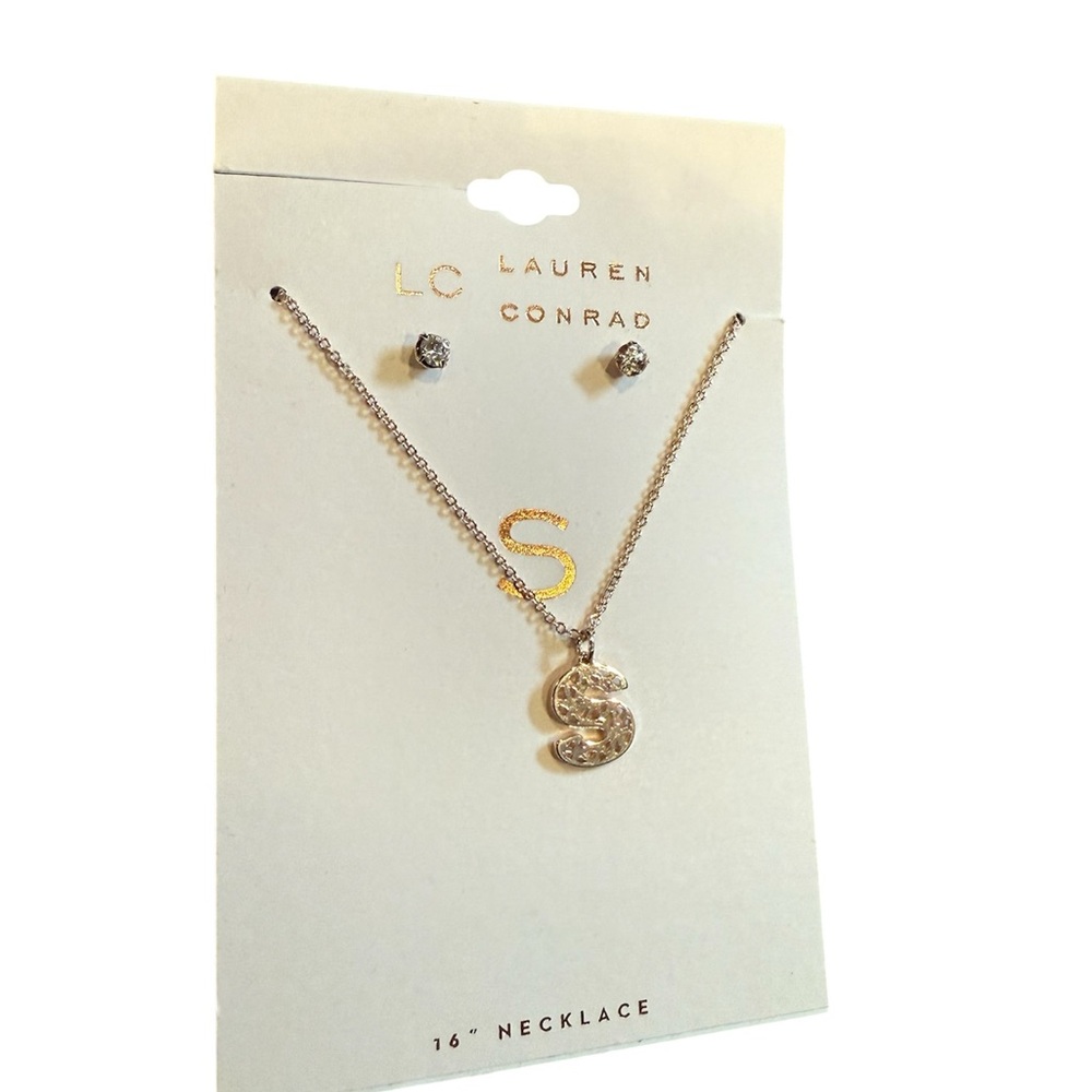 NEW LAUREN CONRAD Rose Gold Initial βSβ Necklace and Earring Set